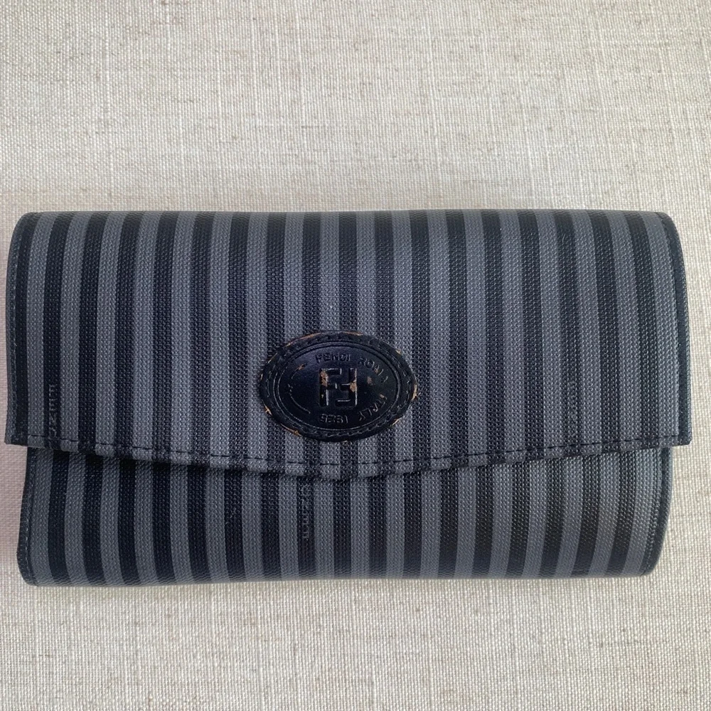 EUC Fendi Wallet Grey and Black Authentic with Stripes